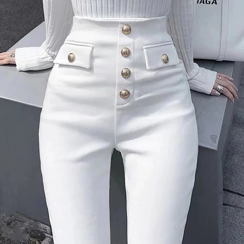 Slim Women Skinny Pencil Jeans Button Large Size S-3XL Mom Denim Pants  Vintage Stretch Pants Black Casual Leggings