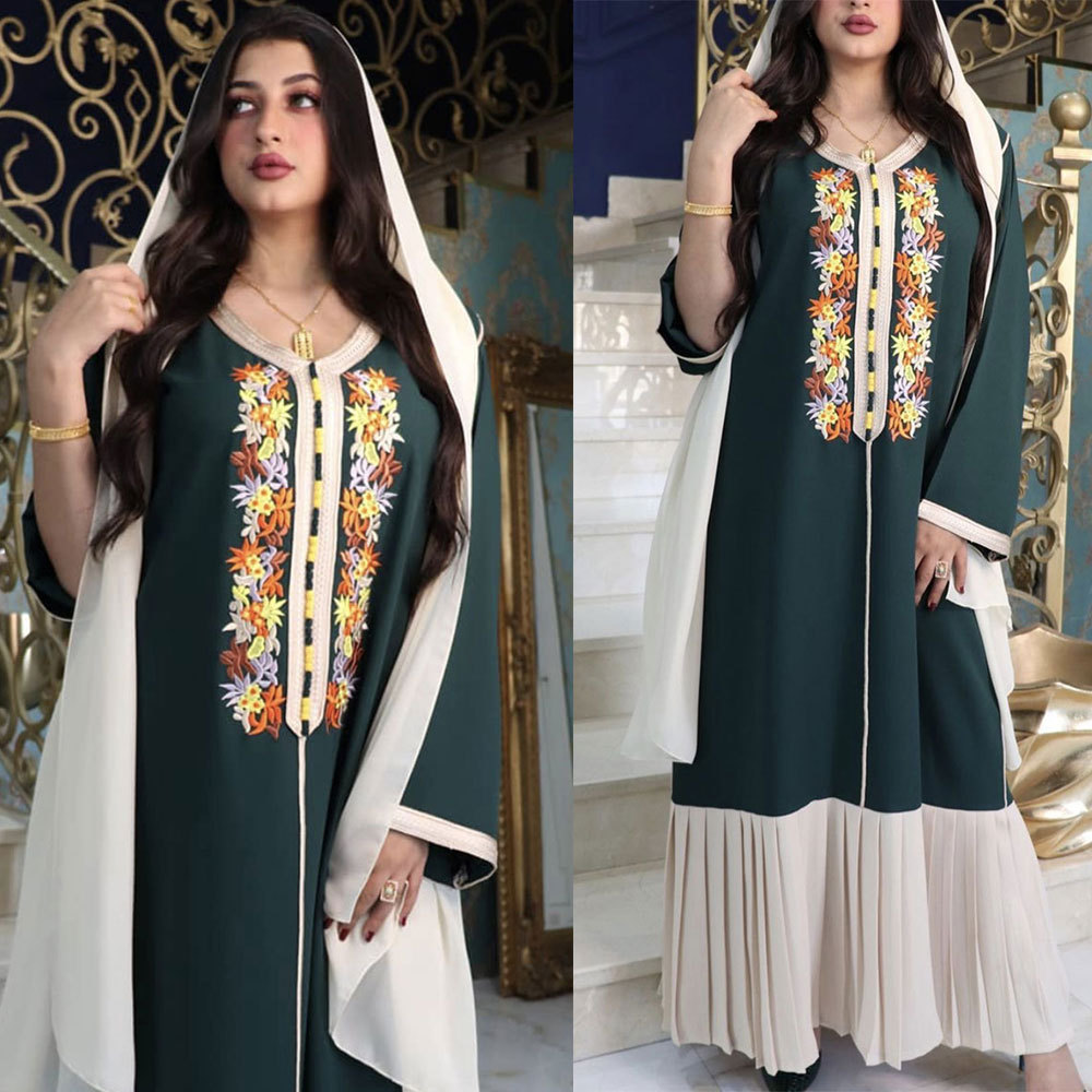 Tilapia   Loose Chiffon Patchwork Solid Maxi Long Dress with Headtie