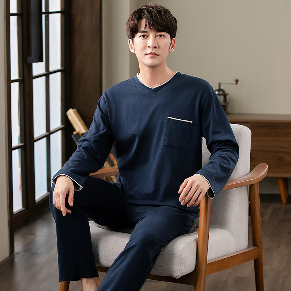 Autumn Winter Men Cotton Pajamas Set  Casual Striped Patchwork Sleepwear Suit Home Clothes Loose Home Wear Plus Size 4XL
