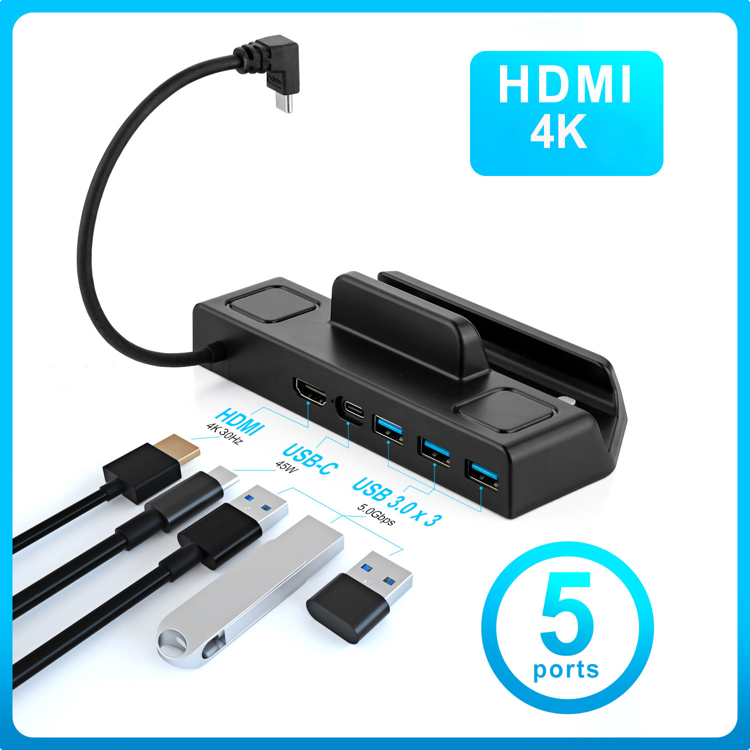 Steam Deck Docking Station TV Base Stand 5 in 1 Hub Holder Dock HDMI USB Type-c Charger For Steam Deck Game Console