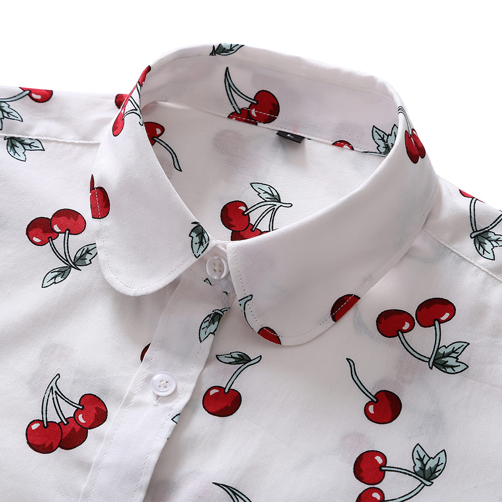 Women Shirts Long Sleeve Cotton Blouse  Print Cherry Lips Flower Top Shirts For Women Autumn Under Shirt Ladies Office