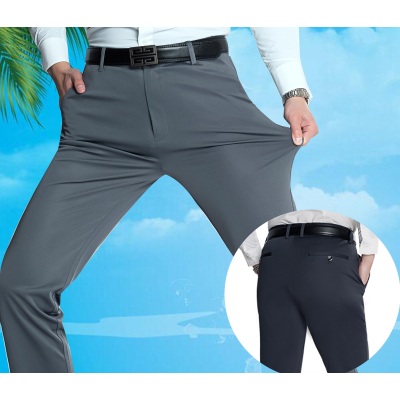 Summer Thin Men's Ice Silk Four Side Elastic Casual Pants Dad's trousers Loose Pants Middle-aged And Elderly Men's Pants