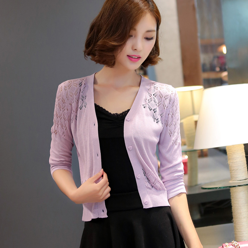 sweater， cardigan， thin coat  spring and summer wear， short sweater， hollowed out and small shawl sunscreen.