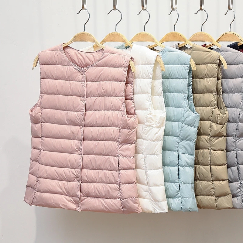 Ultralight Down Vest Women  Single-breasted Sleeveless Women Duck Down Waistcoat Puffy Padded Warm Vest Jacket