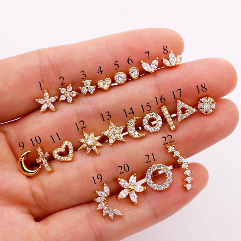  316 Stainless Steel Mini Zircon Cross Cartilage Piercing Stud Earring For Women Tragus Piercing Earring Jewelry 1 Pc