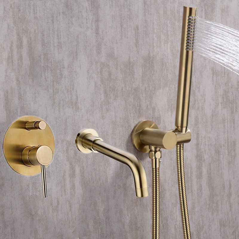Bathtub Mount Shower Set Mixer Valve 2 Function Bathtub Filler Mixer Taps & Cold Bathroom Shower Faucet Bath Spout Shower