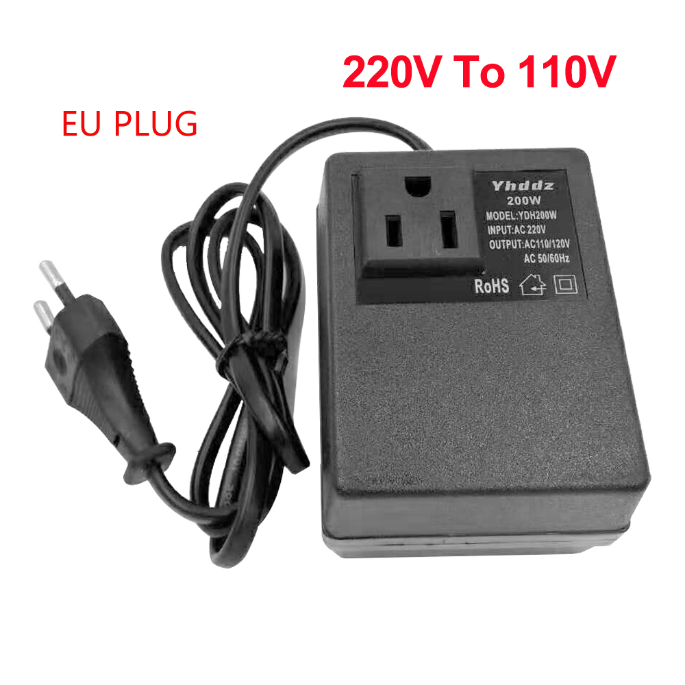 200W Voltage Converter 220V To 110V  Transformer Step Down Transformer Voltage Converter Travel  Adapter EU/US/UK Plug Inverter