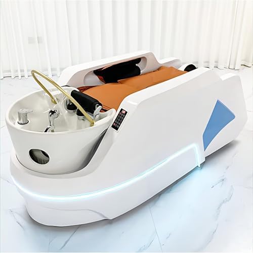 Salon Shampoo Bed-Massage Table with White Italian Minimalist Style, Head Spa Equipment& Beauty Bed includesBack Heating Massage, Fumigation, Ceramic Basin,Water Circulation(74.80IN)