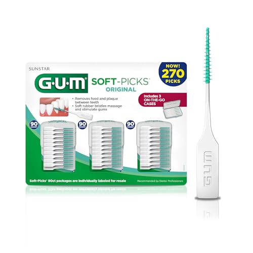 GUM Soft-Picks Original, Easy to Use Dental Picks for Teeth Cleaning and Gum Health, Disposable Interdental Brushes with Convenient Carry Case, Dentist Recommended Dental Picks, 270ct