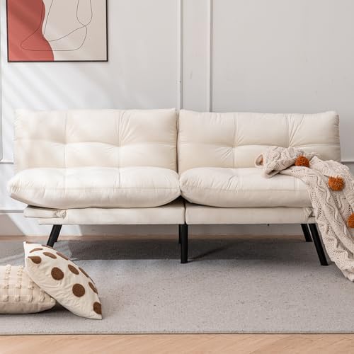 Velvet Convertible Futon Sofa Bed,71" Comfy Loveseat Sleeper Sofa with Adjustable Backrest Armrest, Strengthen Solid Wood,5" Thicken Cushion, Small 2 Seater Twin Futon Couch for Living Room Bedroom
