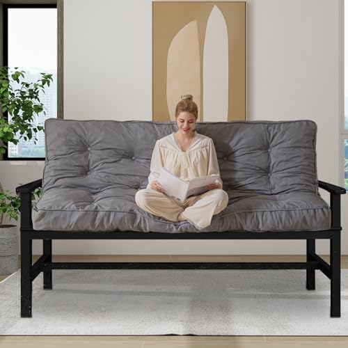YOSHOOT 6 Inches Futon Mattress, Thick Futons Sofa Couch Bed, Floor Mattress for Adults, Shredded Foam Filling, Medium Firm(Frame Not Included), Grey, Full Size