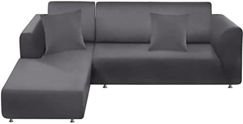 Couch Cover L Shape Sectional Sofa Cover 2-Piece Soft Stretch Sofa Slipcover Furniture Protector Couch Slipcover with 2Pcs Pillowcases (Sofa 3 Seater + 3 Seater, Light Grey)