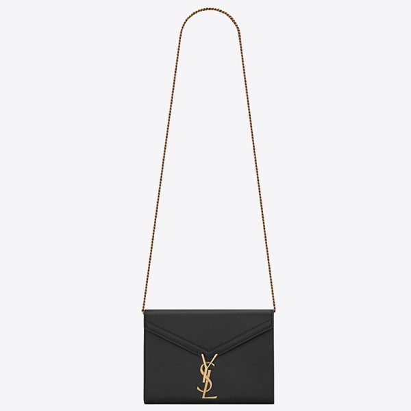 Saint Laurent WOC Cassandra Chain Wallet In Black Leather